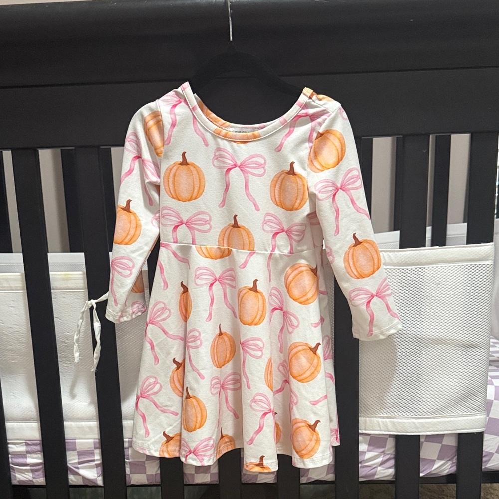 Rylee Faith Designs Pumpkin and Bow Print Dress
